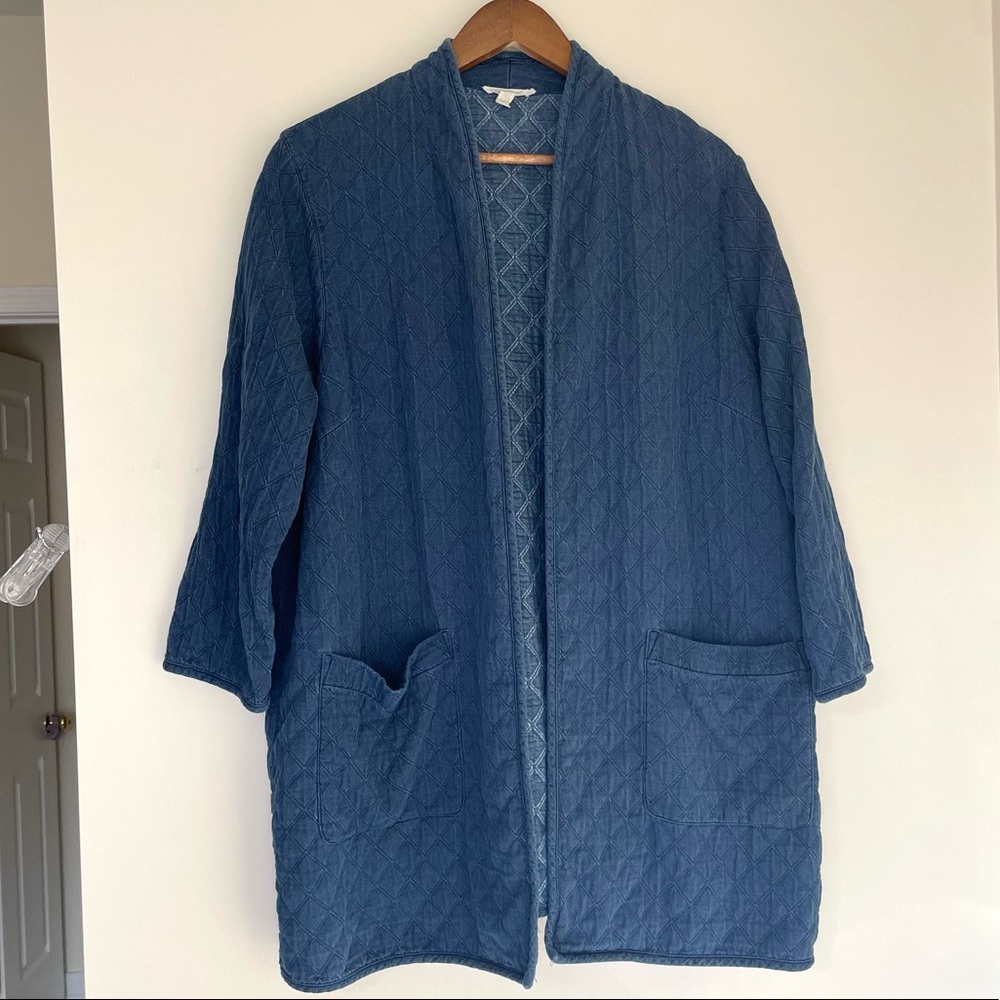 Eileen Fisher Organic Cotton Rhombus Jacquard Open-Front Quilted Jacket 1X - Picture 4 of 8